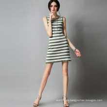 Späteste Entwurfs-Sleeveless runde Kragen-Streifen-Frauen-Kleid